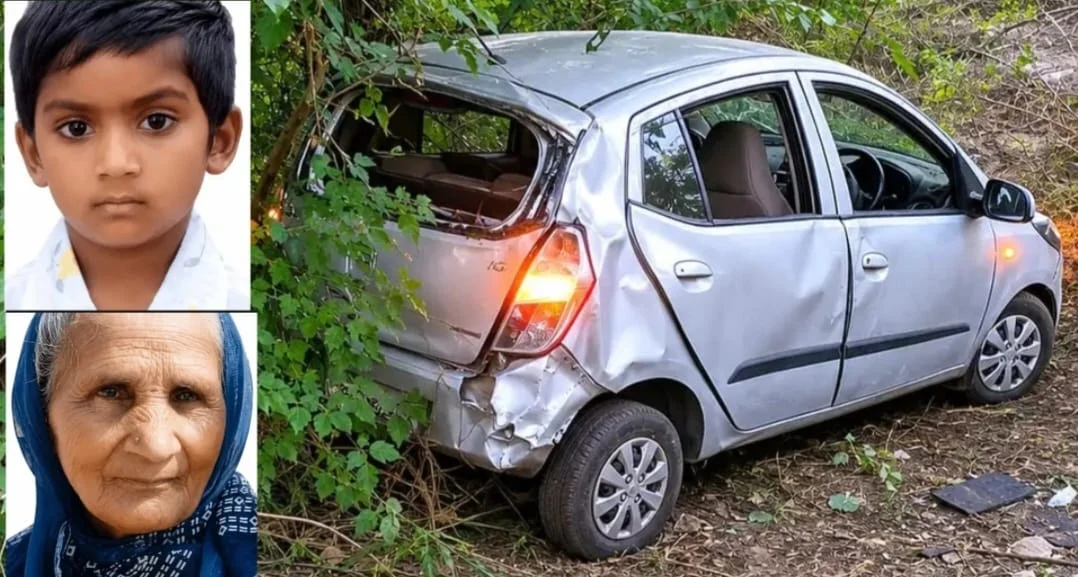 कार का टायर फटने से भीषण दुर्घटना, महिला और मासूम बच्ची की मौत, तीन घायल
