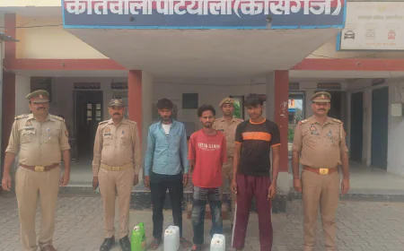 Kasganj news  20 लीटर अबैध कच्ची शराब के साथ 04 अभियुक्तों को किया गिरफ्तार ।