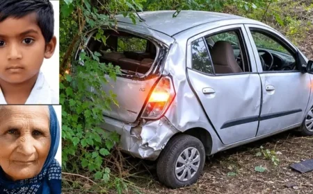 कार का टायर फटने से भीषण दुर्घटना, महिला और मासूम बच्ची की मौत, तीन घायल