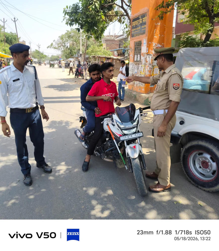 Kasganj news यातायात अभियान चलाकर 113 वाहन चालकों के विरुद्ध की गई कार्यवाही, ₹2,67,500 ऑनलाइन शमन शुल्क अधिरोपित ।