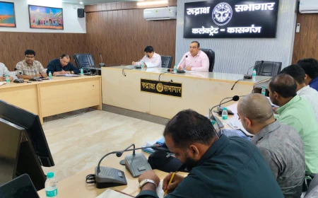 Kasganj news आगामी कांवड़ यात्रा-2026 की तैयारियों को लेकर जिलाधिकारी ने की समीक्षा बैठक।